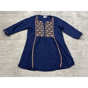 Zola Top Womens XL Blue Boho Floral Embroidered 3/4 Sleeve Casual